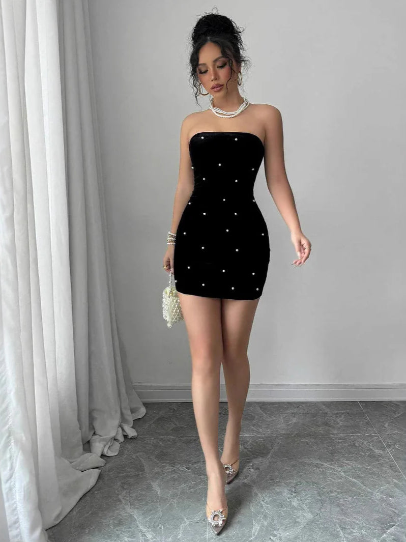 Pearl Velvet Party Evening Dress