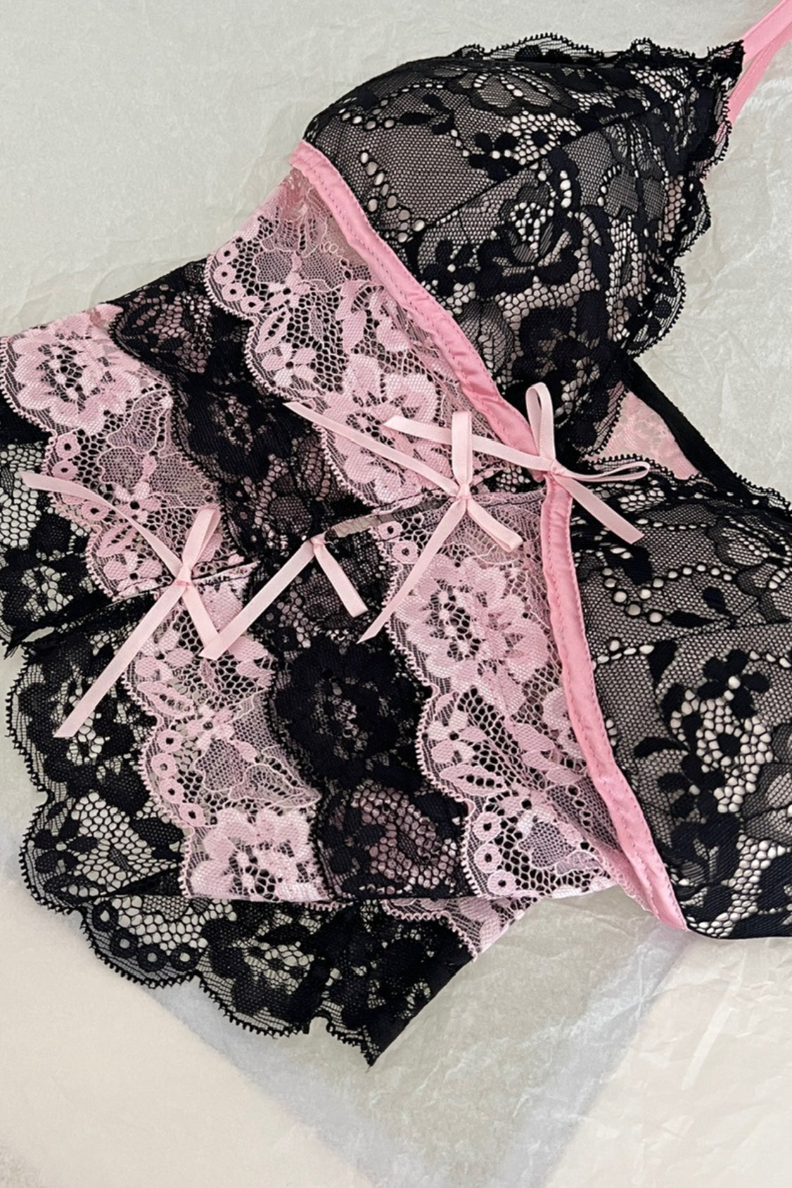 Black Pink Color Block Lace Trim Cami Top