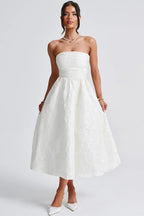 Solid Jacquard Strapless A-Line Party Dress