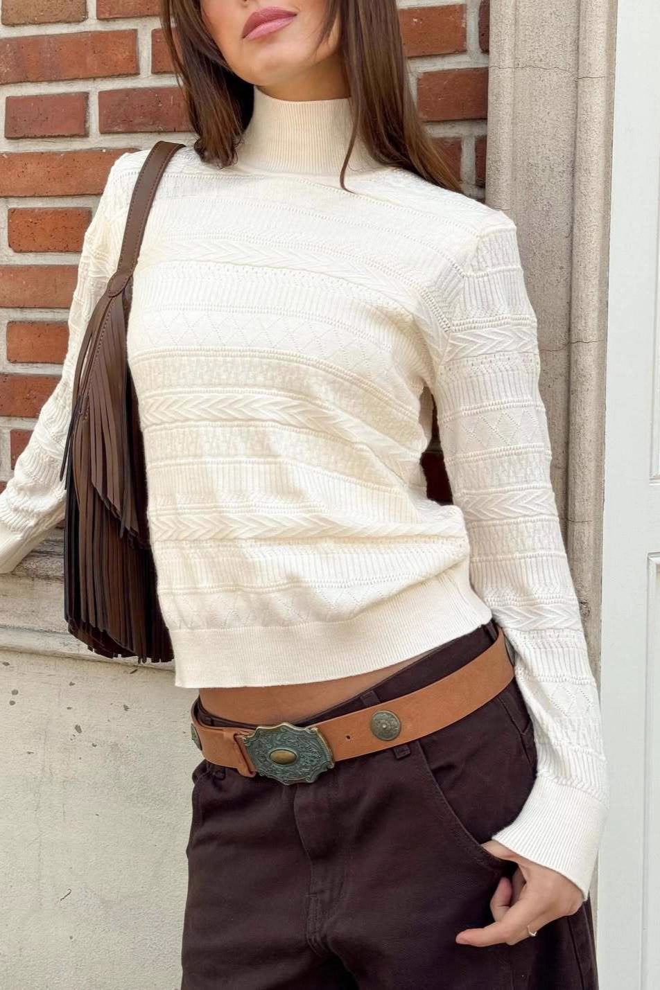 Cable Knit Round Neck Top