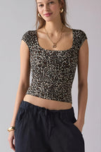 Square Neck Ribbed Printed T-Shirt