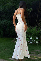 Print Cami Ruched Slit Maxi Dress