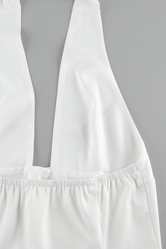 Solid Button Down Deep V Halter Top