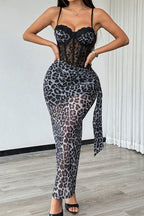Leopard Print Lace Bodycon Maxi Dress