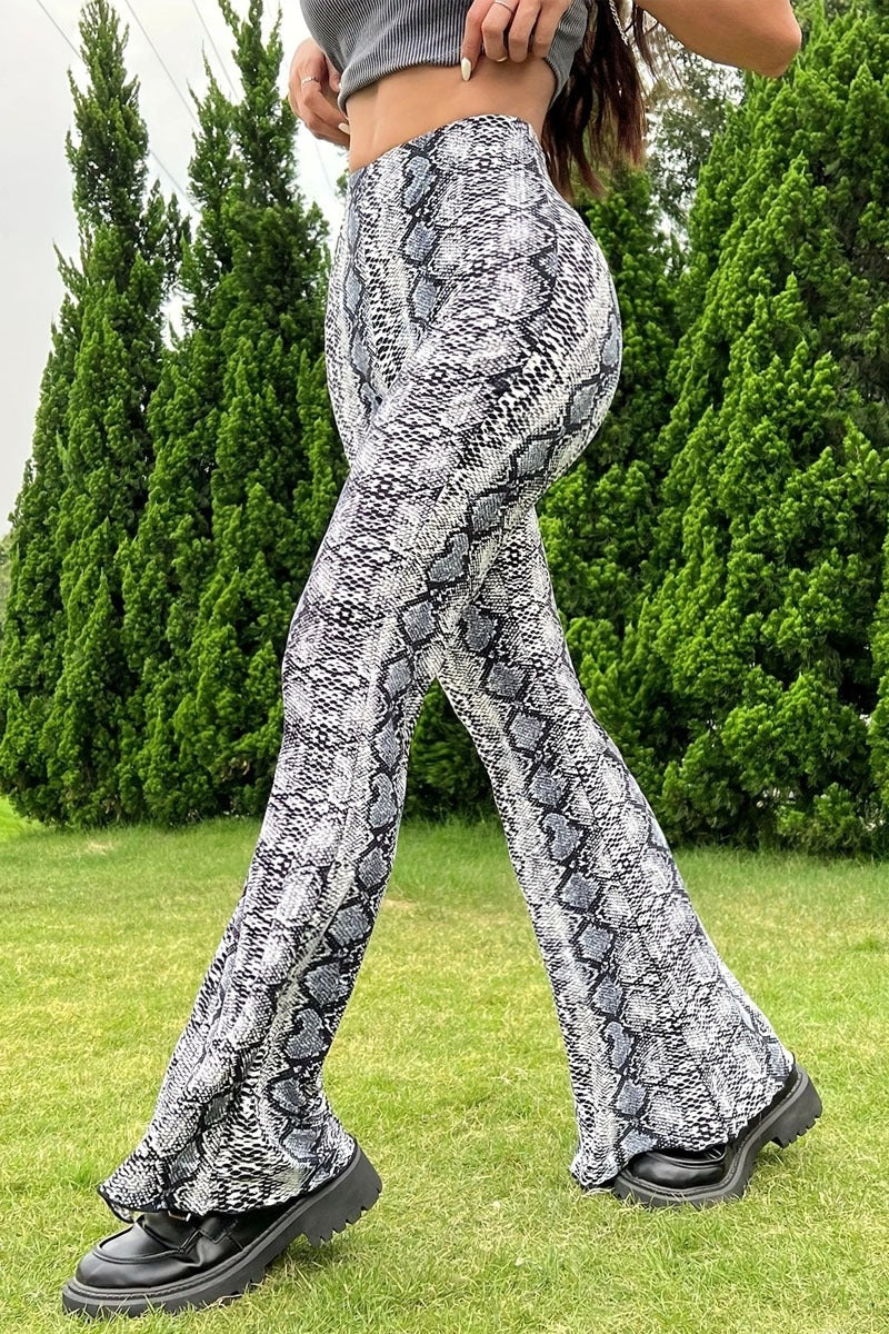Snake Pattern Flare Pants