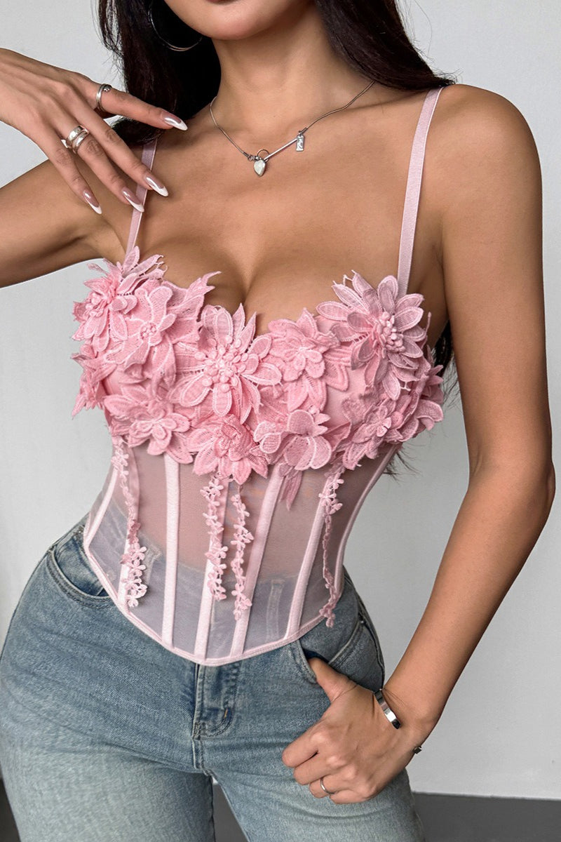 Floral Mesh Bustier Cami Top