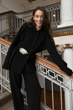 Knit Ribbed Collar Long Sleeve Loose Two Piece Set