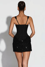 Hip Wrapped Sequin Spliced Mini Dress