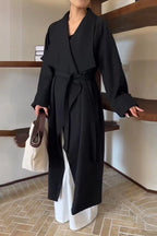 Korean Hepburn Lazy- Belted Waist-Tie Long Overcoat