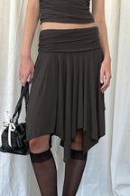 Ruffled Irregular Draped Midi Skirt