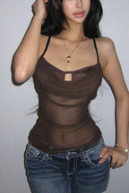 Mesh Cutout Slim Cami Top