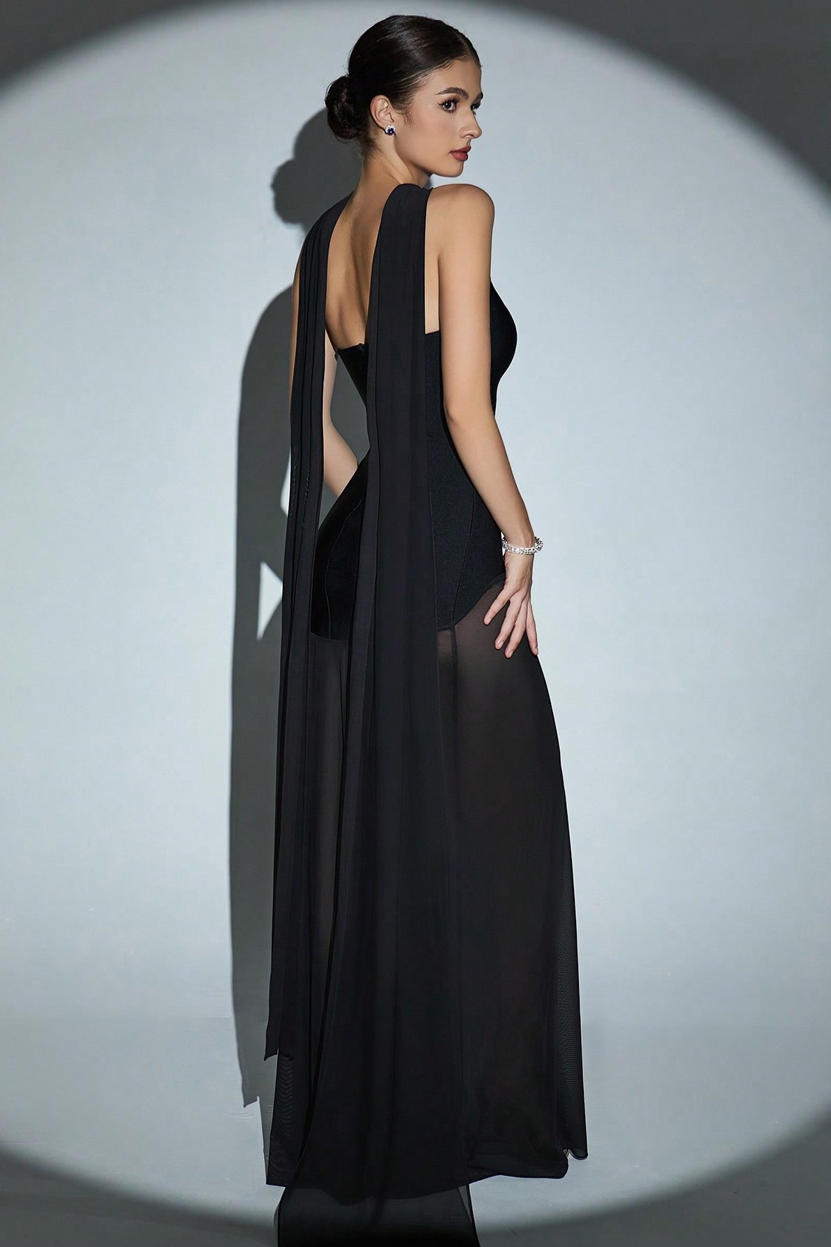Draped Tie Mesh Patch Tube Prom Dress
