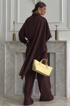 Vintage Lapel Scarf Top & Wide Leg Pants Two Piece Set