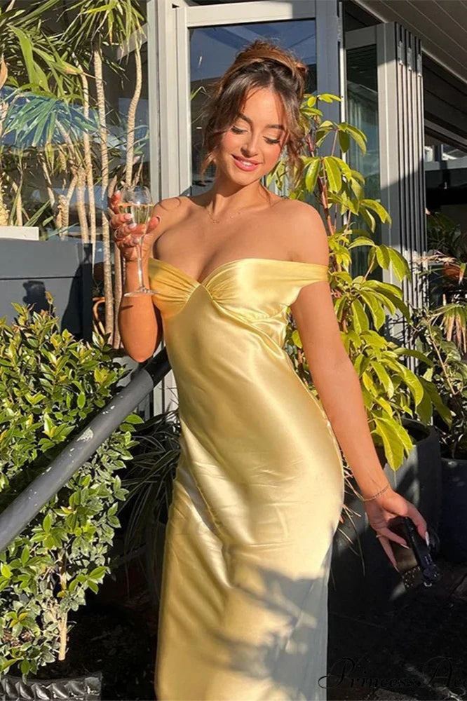 Satin Off Shoulder Open Back Party Dress