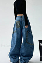 Leopard Spliced Vintage Wide Leg Jeans