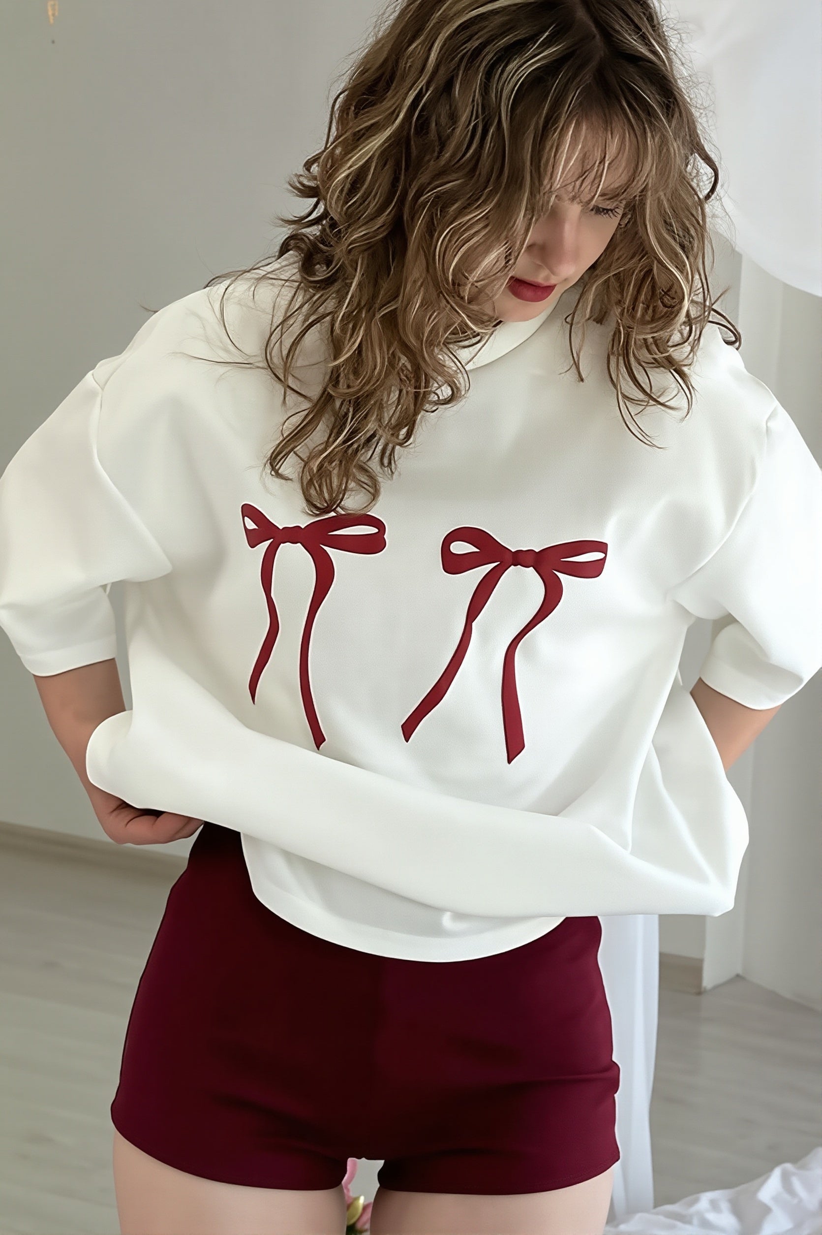 Loose Bow Print T‑Shirt