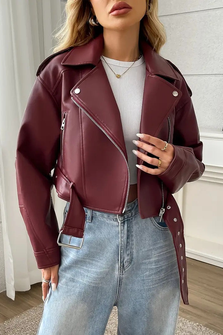 Vintage Cropped Pu Leather Jacket