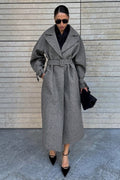 Extra-Long Wool Tie-Waist Loose Overcoat