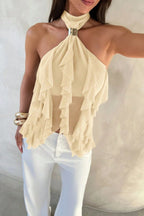 Solid Ruffle Slim Halter Top