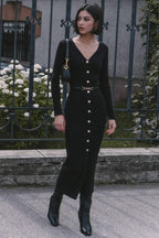 Long Sleeve Button Sweater Dress