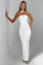 Sheer Sleeve Bustier Gown Formal Dress
