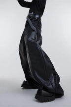 Wide Leg Pu Leather Patchwork Jeans
