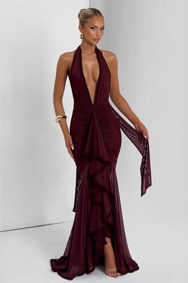 Deep V Halter Mermaid Party Dress