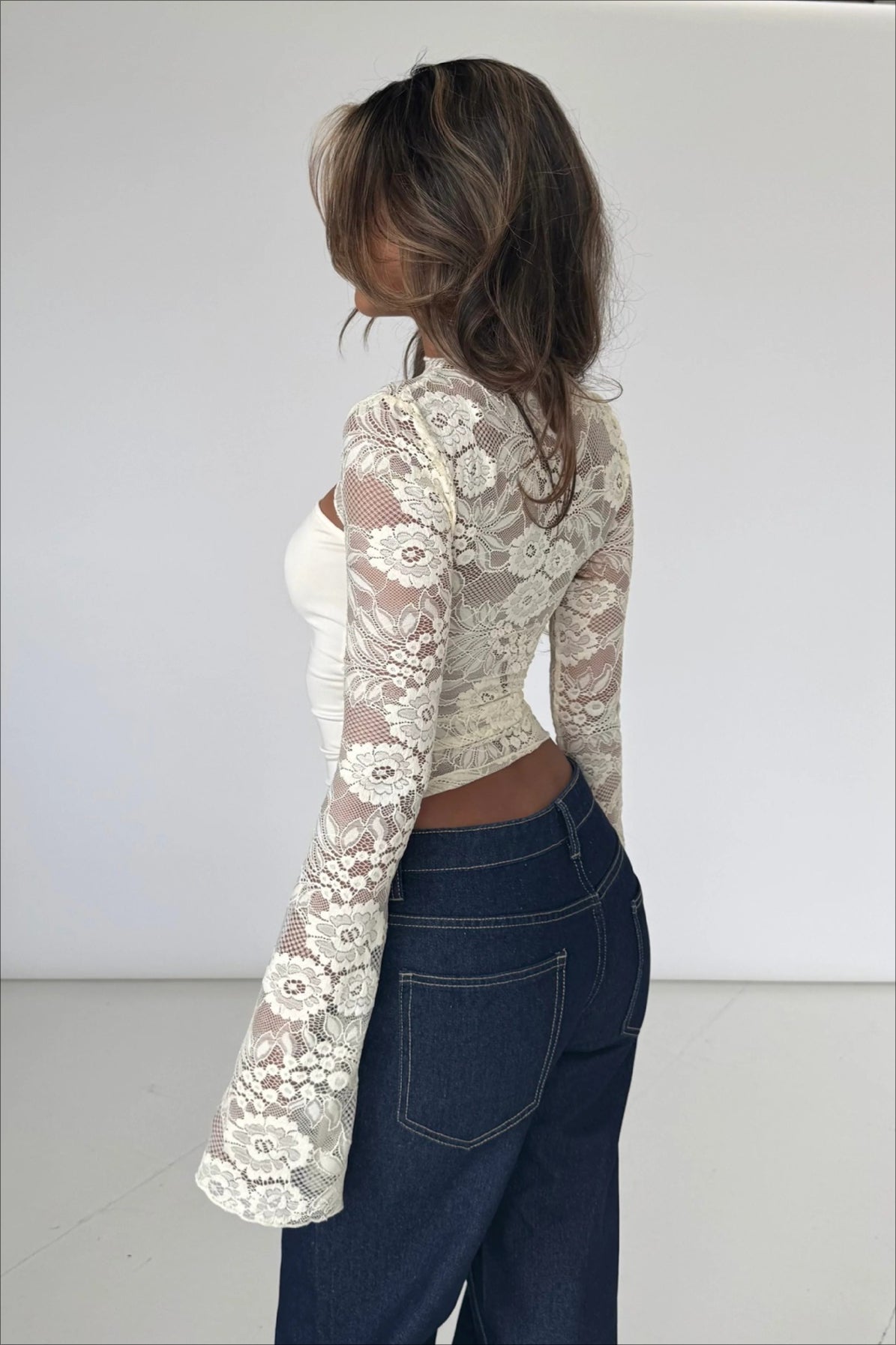 Lace Spliced Hollow Out Long Sleeve Tee