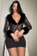 Fleece Patchwork Lace Long Sleeve Two Piece Set
