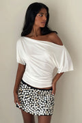Solid Off Shoulder Shirred Waist T-Shirt