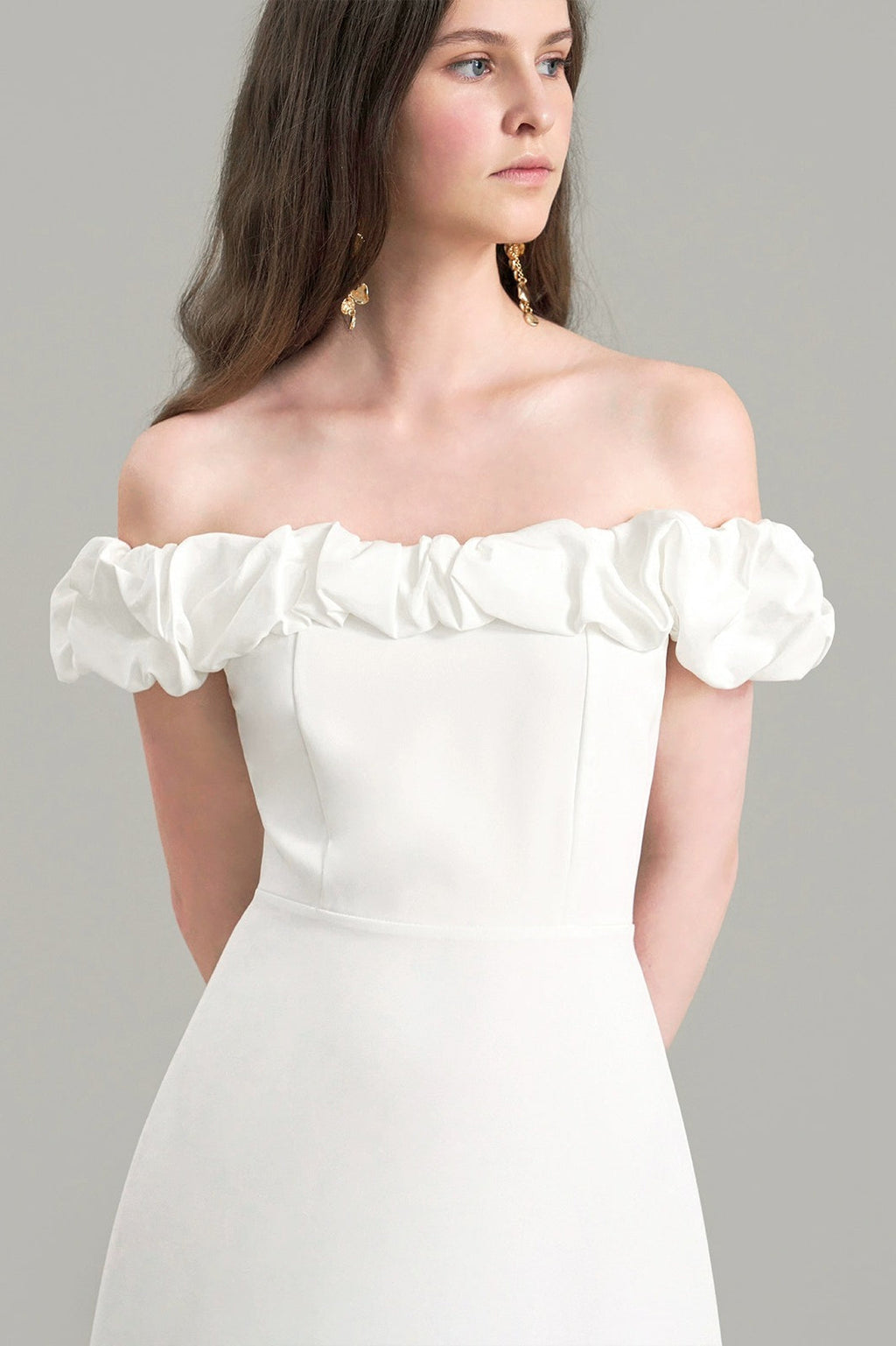 Satin Ruched Off-The-Shoulder Cocktail Dress