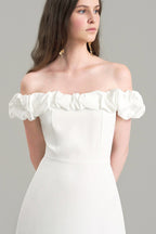 Satin Ruched Off-The-Shoulder Cocktail Dress