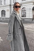 Houndstooth Long Trench Coat Elegant Overcoat