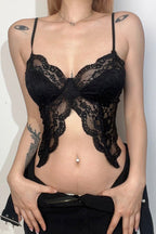 Sheer Lace Ruffle Butterfly Cami Top