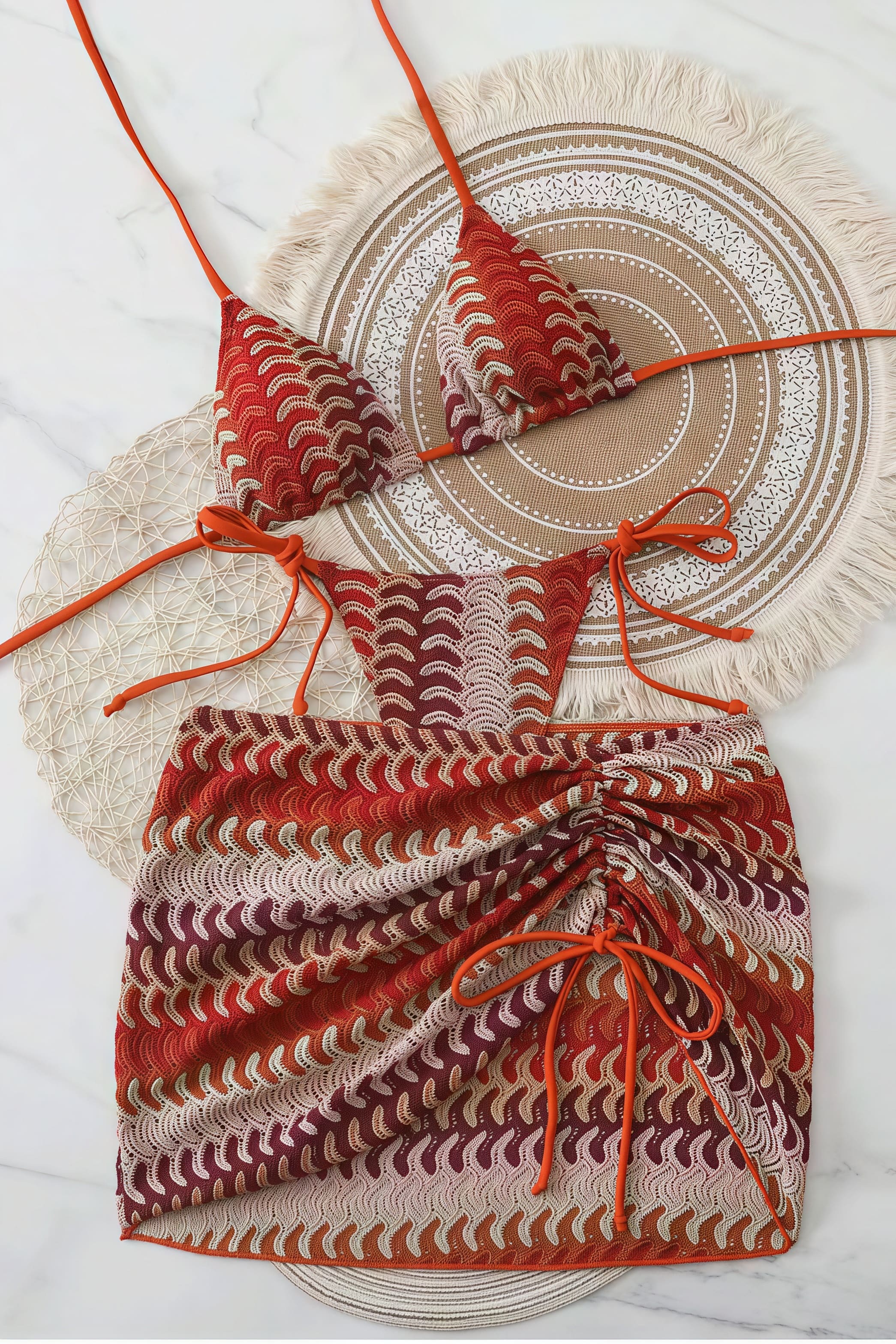 Striped Tie Three Piece Swim Set