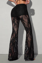 Lace Panel Flared Mesh Pants