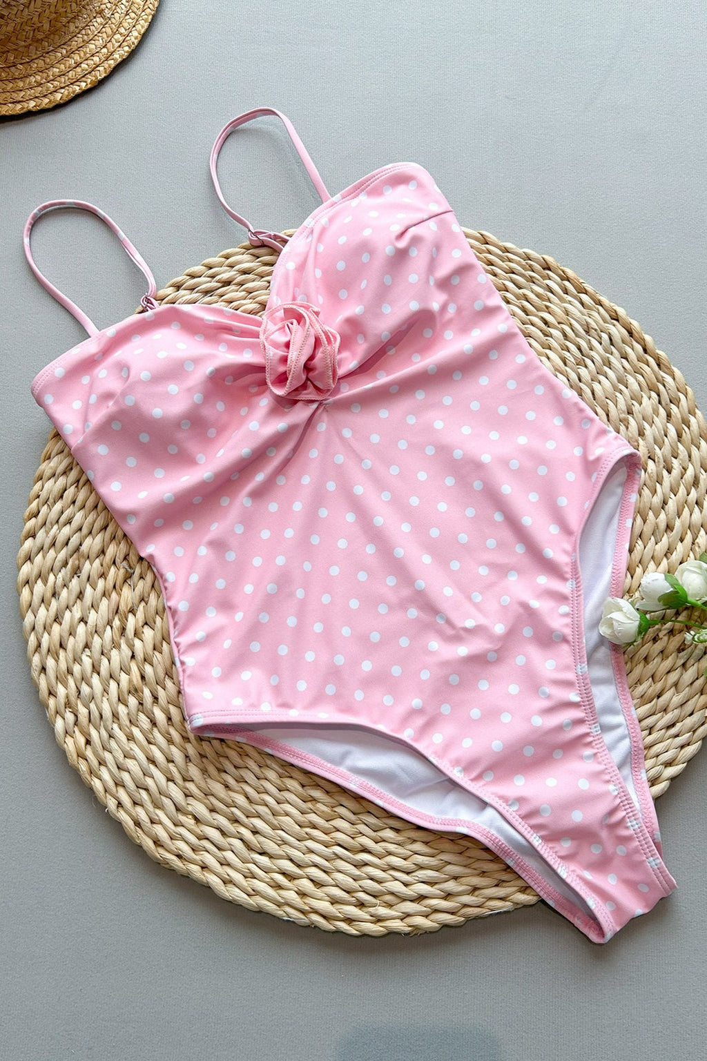 Dot Print 3D Flower Push Up One Piece Swimwear