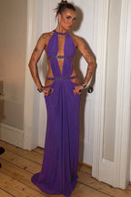 Elegant Cutout Rhinestone Backless Maxi Dress