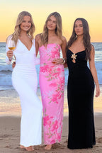 Bandeau Mesh Ruched Floral Print Maxi Dress