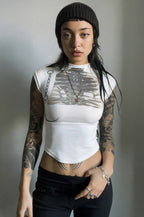 Graffiti Printed Cropped Slim T-Shirt