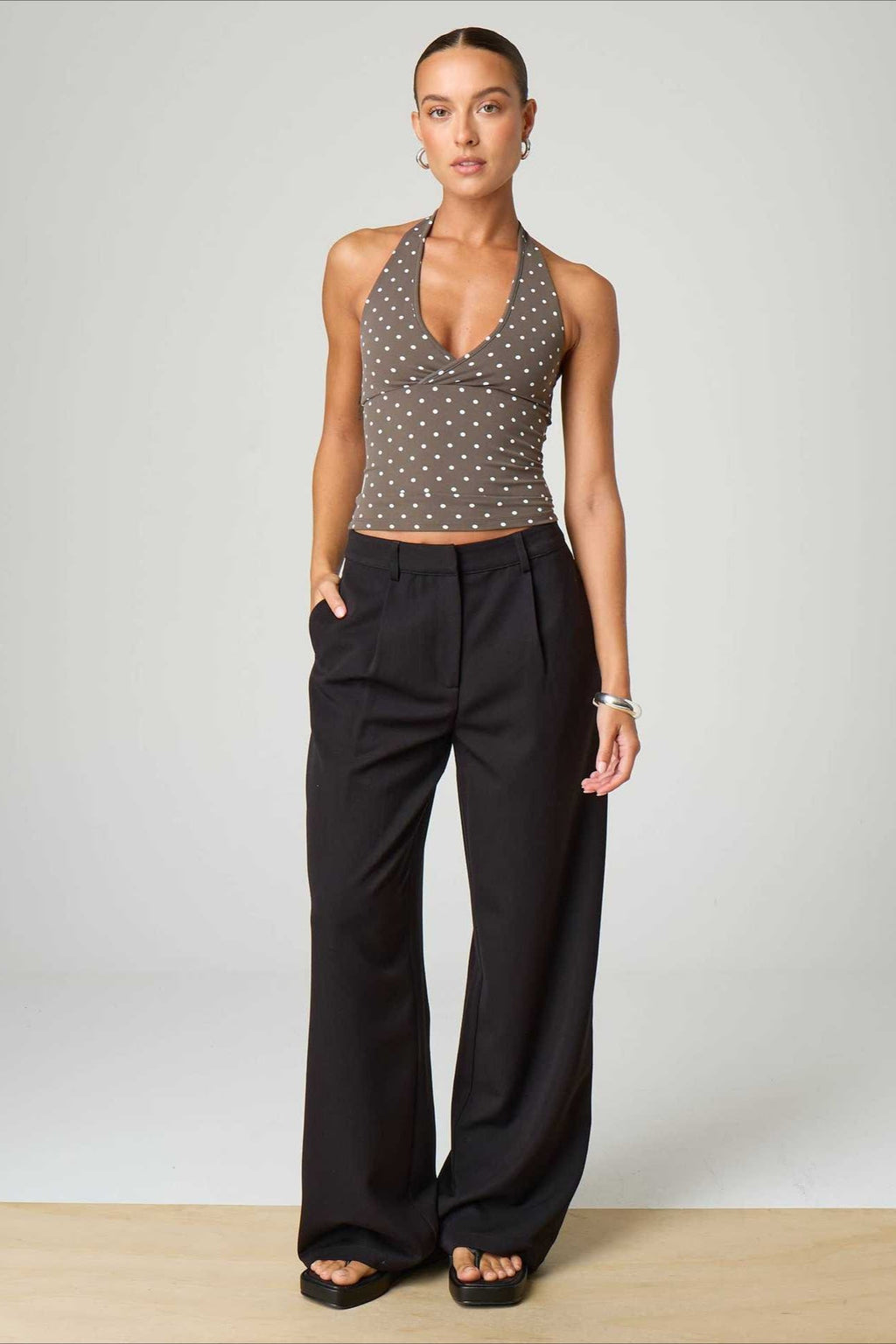 Polka Dot Plaid Slim Halter Top