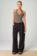 Polka Dot Plaid Slim Halter Top