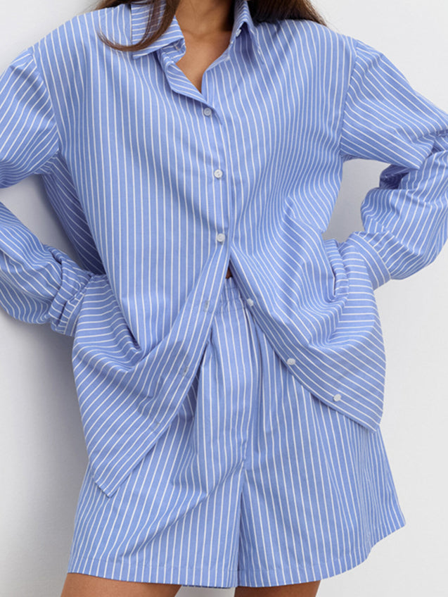 Striped Cotton Casual Set Blouse