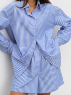 Striped Cotton Casual Set Blouse