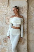 Off-Shoulder Cropped Top High-Waisted Solid Skirt Two Piece Set