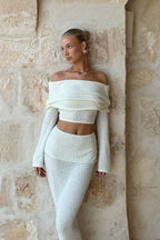 Off-Shoulder Cropped Top High-Waisted Solid Skirt Two Piece Set