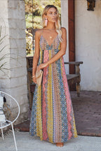 V-Neck Backless Floral Print Cami Maxi Dress