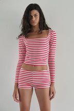 Casual Stripe Skinny Low Waist Shorts