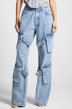 Vintage High Waist Pocket Detail Straight Leg Cargo Pant