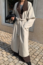 The Mind British Style Contrast-Collar Long Overcoat